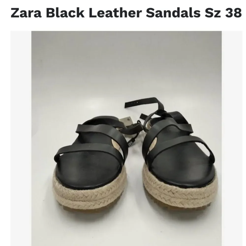 NWT Zara Black Leather Abierto Tac Espadrille Sandals – Size 38 (US 7.5)